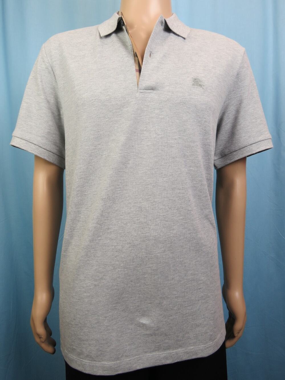 NWT BURBERRY OXFORD PALE GRAY COTTON CHECK LOGO SHORT SLEEVE POLO SHIRT XXL